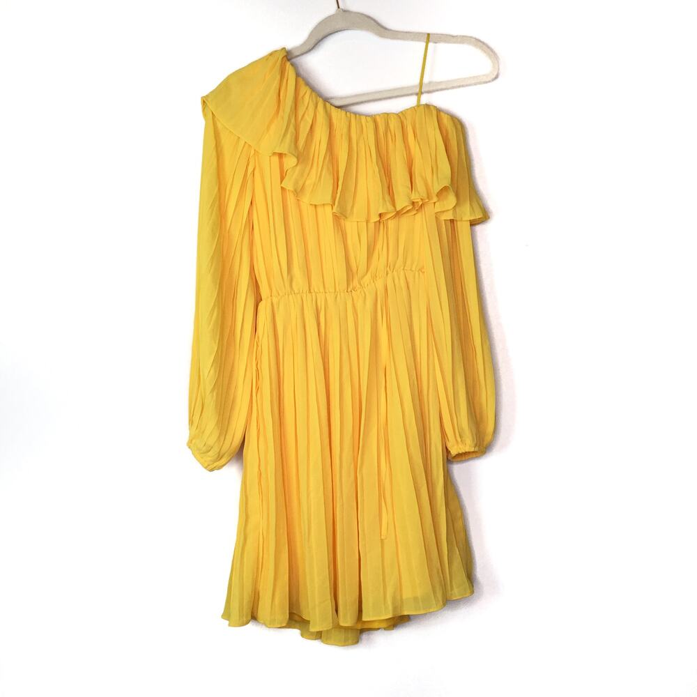 NWT Endless Rose Yellow one shoulder ruffled pleated dress XS